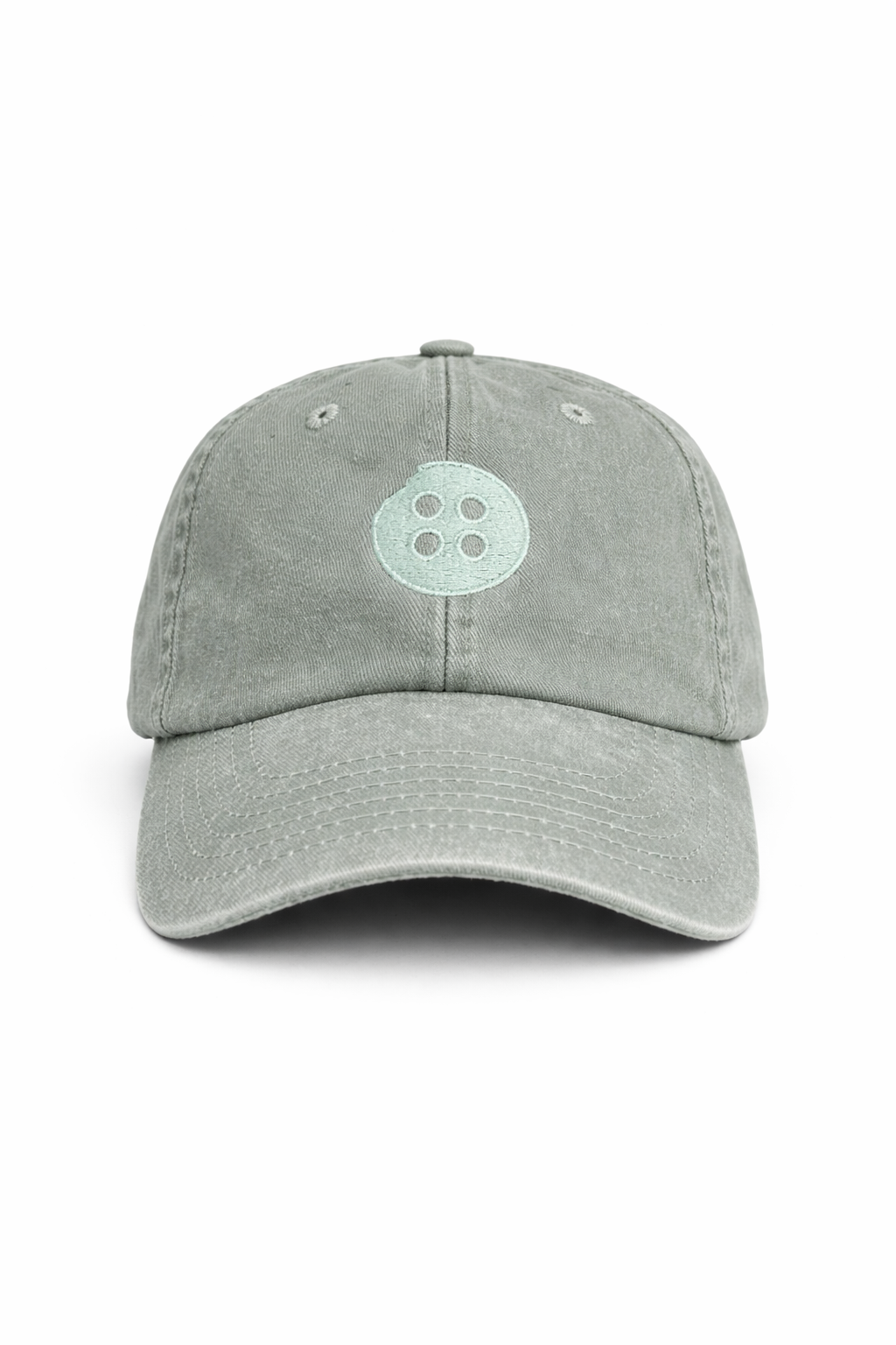 Gray cap with a light tonal logo on a white background